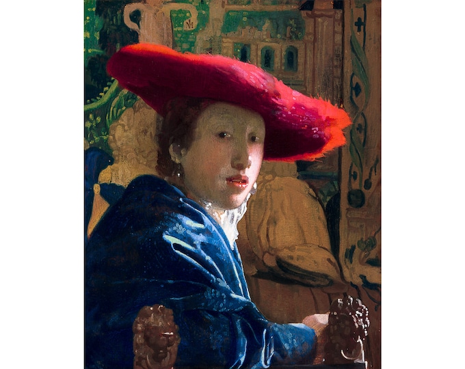 Vermeer, Girl with the Red Hat, 1665 | Art Print | Canvas Print | Fine Art Poster | Art Reproduction | Archival Giclee | Gift Wrapped