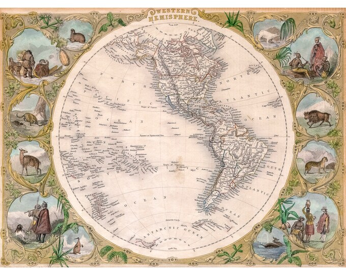 Geographicus, Tallis Map of the Western Hemisphere, 1850 | Art Print | Canvas Print | Fine Art Poster | Art Reproduction | Archival Giclee