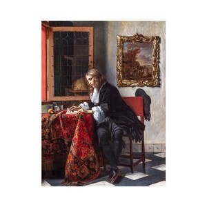 Gabriël Metsu, Man Writing a Letter, 1666 | Art Print | Canvas Print | Fine Art Poster | Art Reproduction | Archival Giclee | Gift Wrapped