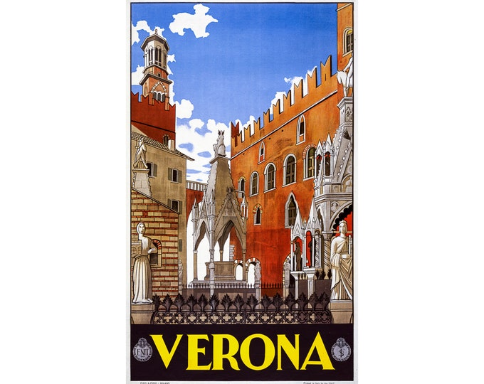 Verona, Italy, Travel Ad | Art Print | Canvas Print | Fine Art Poster | Art Reproduction | Archival Giclee | Gift Wrapped