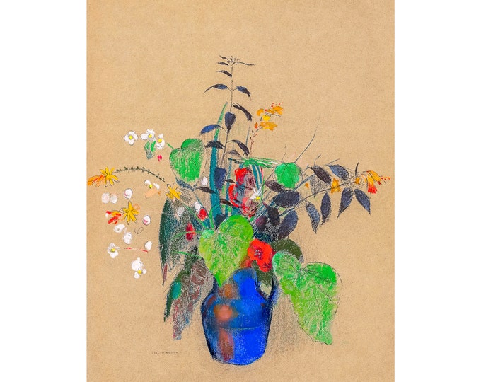 Odilon Redon, Flowers, Fleurs dans une cruche bleue, Redon Print | Art Print | Canvas Print | Fine Art Poster | Art Reproduction | Giclee