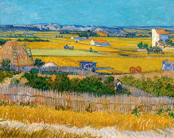 Van Gogh, Harvest at La Crau, with Montmajour in the Background, 1888 | Art Print | Canvas Print | Fine Art Poster | Art Reproduction