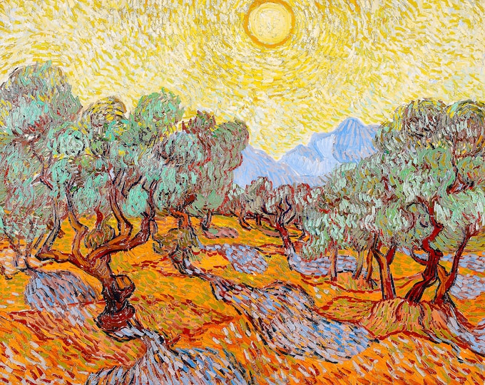 Van Gogh, Olive Trees with Yellow Sky and Sun, 1889 | Art Print | Canvas Print | Fine Art Poster | Art Reproduction | Archival Giclee | Gift