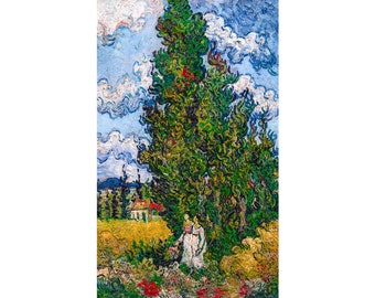 Van Gogh, Cypresses and Two Women, 1890 | Art Print | Canvas Print | Fine Art Poster | Art Reproduction | Archival Giclee | Gift Wrapped