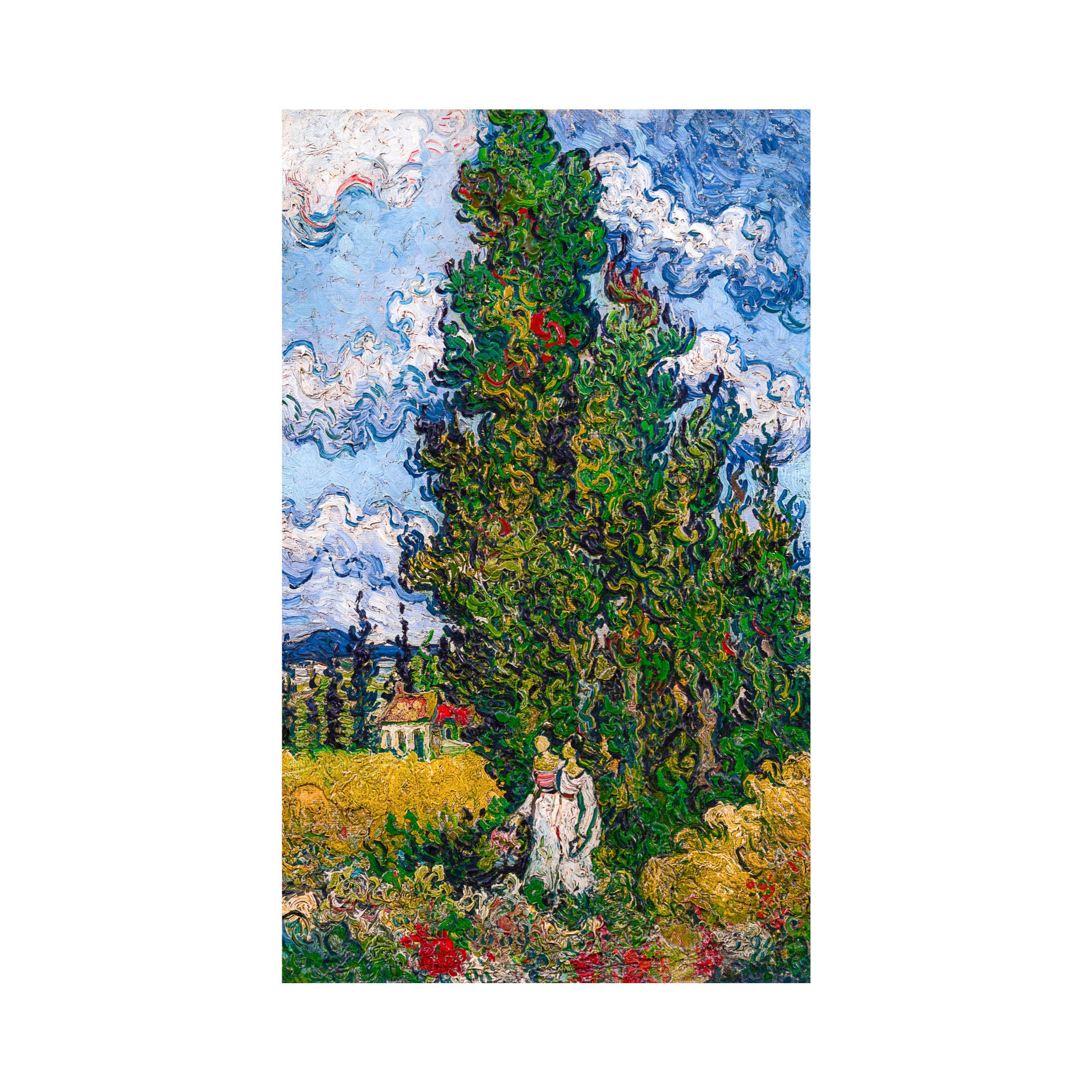 Round Canvas Print Vincent Van Gogh - A Landscape With a Yellow Field of  Chrysanthemum and a Cypress Tree - bimago