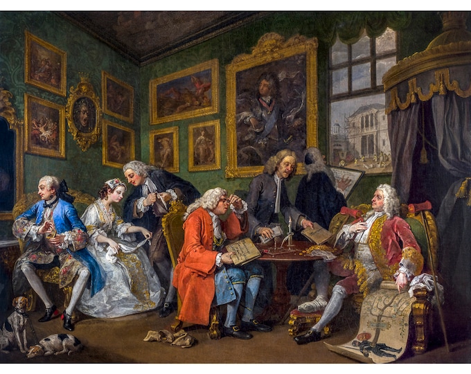 William Hogarth: Marriage à-la-mode, 1. The Marriage Settlement, 1743 | Art Print | Canvas Print | Fine Art Poster | Art Reproduction