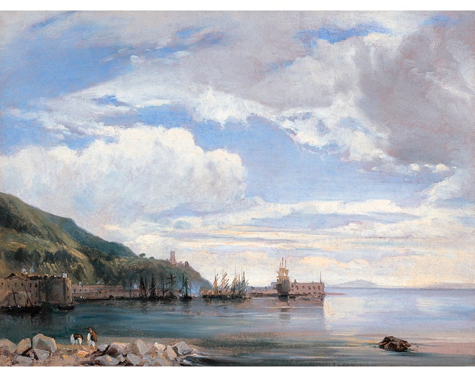 Léon-François-Antoine Fleury, On the Bay of Naples, 1830 | Art Print | Canvas Print | Fine Art Poster | Art Reproduction | Archival Giclee
