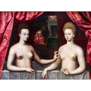 Fontainebleau school, Portrait of Gabrielle d'Estrees, 1594 | Art Print | Canvas Print | Fine Art Poster | Art Reproduction | Archival