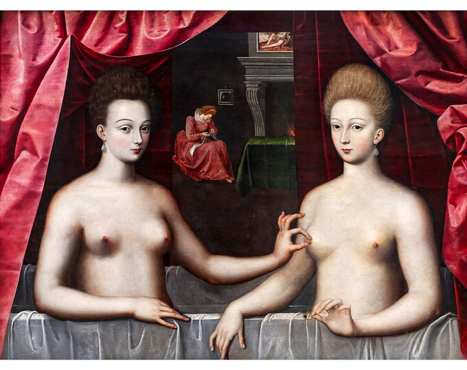 Fontainebleau school, Portrait of Gabrielle d'Estrees, 1594 | Art Print | Canvas Print | Fine Art Poster | Art Reproduction | Archival