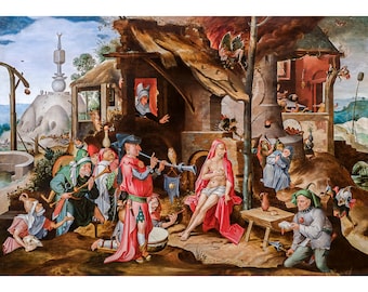 Jan Mandijn, The Mocking of Job, Pieter Huys, 1550 | Art Print | Canvas Print | Fine Art Poster | Art Reproduction | Archival Giclee | Gift