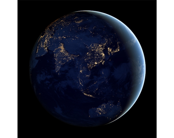 Earth, City Lights in Asia, NASA Space Art | Art Print | Canvas Print | Fine Art Poster | Art Reproduction | Archival Giclee | Gift Wrapped