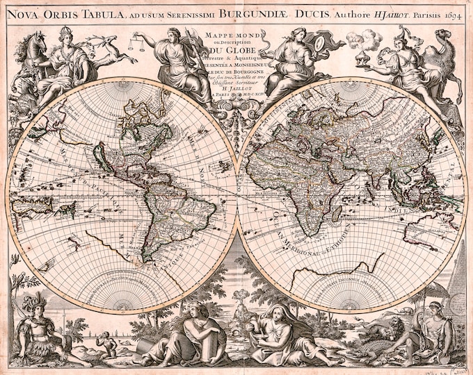 World Map, Nova orbis tabula, 1694 | Art Print | Canvas Print | Fine Art Poster | Art Reproduction | Archival Giclee | Gift Wrapped