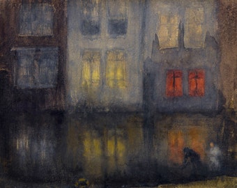 James Whistler, Nocturne, Black and Red, Back Canal, Holland, 1884 | Art Print | Canvas Print | Fine Art Poster | Art Reproduction