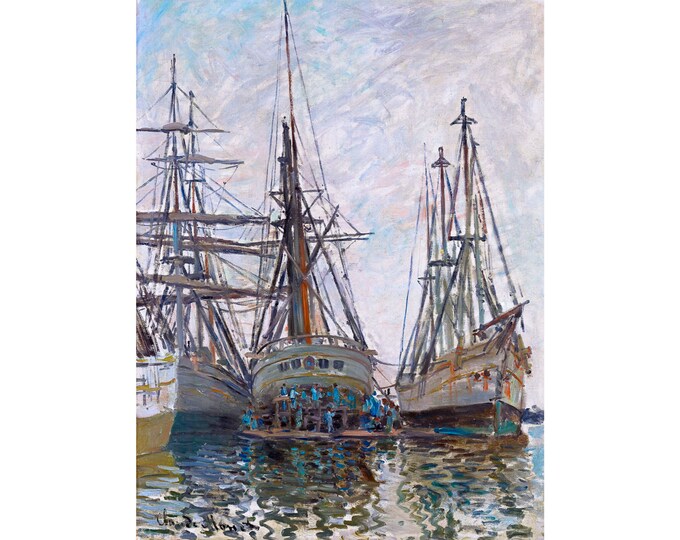 Claude Monet, Bateaux dans un port Ship Leaves, 1873 | Art Print | Canvas Print | Fine Art Poster | Art Reproduction | Archival Giclee
