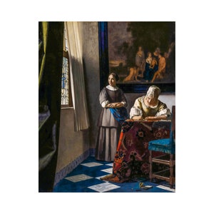 Vermeer, Lady Writing a Letter with her Maid, 1671 | Art Print | Canvas Print | Fine Art Poster | Art Reproduction | Archival Giclee | Gift