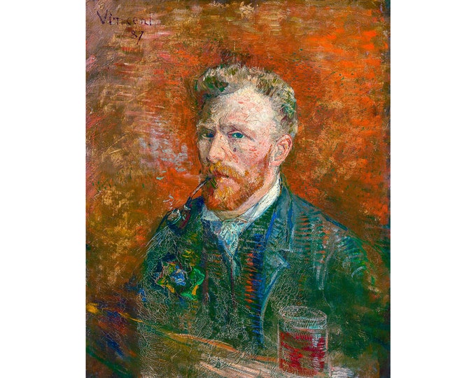 Van Gogh, Self-Portrait with Glass, 1887 | Art Print | Canvas Print | Fine Art Poster | Art Reproduction | Archival Giclee | Gift Wrapped