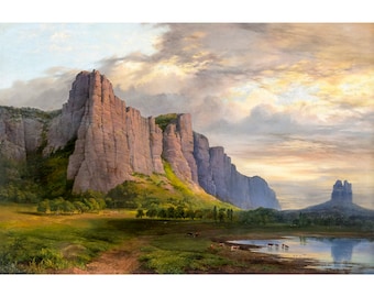 Nicholas Chevalier, Mount Arapiles and the Mitre Rock, 1863 | Art Print | Canvas Print | Fine Art Poster | Art Reproduction | Archival