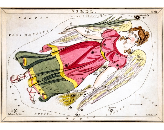Virgo Astrology Poster, Sidney Hall, Urania's Mirror, Virgo | Art Print | Canvas Print | Fine Art Poster | Art Reproduction | Archival