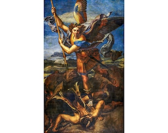 Raphael, St. Michael Vanquishing Satan, 1518 | Art Print | Canvas Print | Fine Art Poster | Art Reproduction | Archival Giclee | Gift Wrap