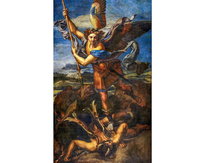 Raphael, St. Michael Vanquishing Satan, 1518 | Art Print | Canvas Print | Fine Art Poster | Art Reproduction | Archival Giclee | Gift Wrap
