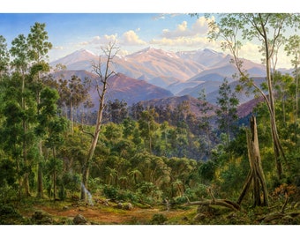 Eugene von Guerard, Mount Kosciusko, seen from the Victorian border (Mount Hope Ranges), 1866 | Art Print | Canvas Print | Fine Art Poster