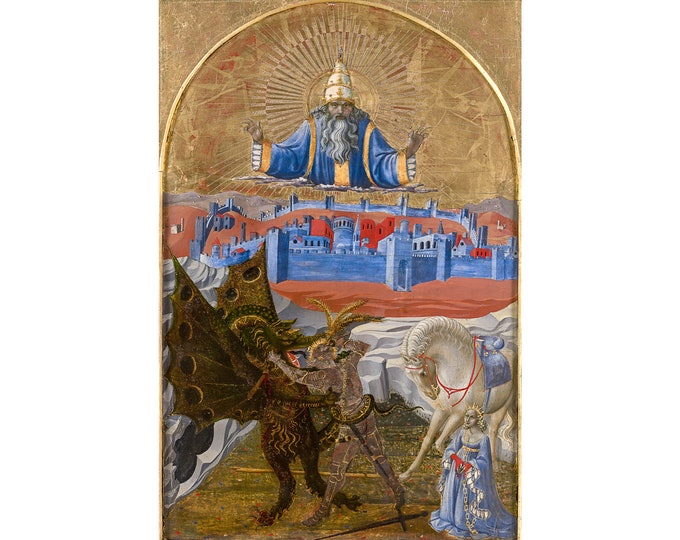 Paolo Uccello, St George Slaying the dragon, 1430 | Art Print | Canvas Print | Fine Art Poster | Art Reproduction | Archival Giclee | Gift