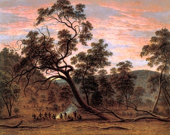 John Glover, A Corroboree of Natives in Mills Plains, 1832 | Art Print | Canvas Print | Fine Art Poster | Art Reproduction | Archival Giclee