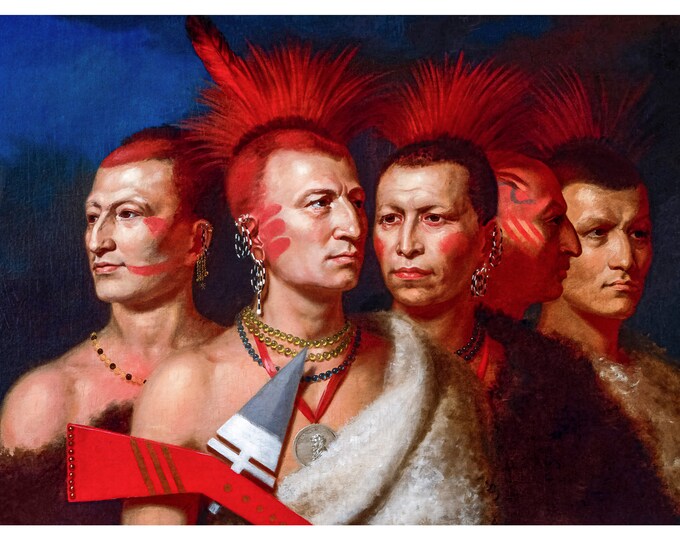 Charles Bird King, Young Omahaw, War Eagle, Little Missouri, and Pawnees, 1821 | Art Print | Canvas Print | Fine Art Poster | Art
