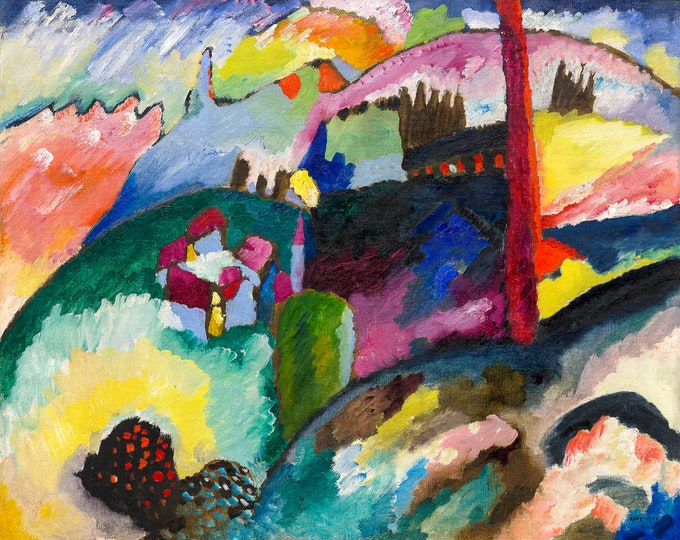 Wassily Kandinsky, Landscape with Factory Chimney, 1910 | Art Print | Canvas Print | Fine Art Poster | Art Reproduction | Archival Giclee