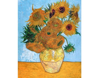 Vincent van Gogh, Vase with Twelve Sunflowers with Blue Background 1888 | Art Print | Canvas Print | Fine Art | Reproduction | Giclee | Gift