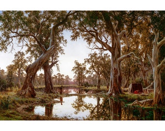 H J Johnstone, Evening Shadows, Backwater of the Murray, South Australia, 1880 | Art Print | Canvas Print | Fine Art Poster | Art