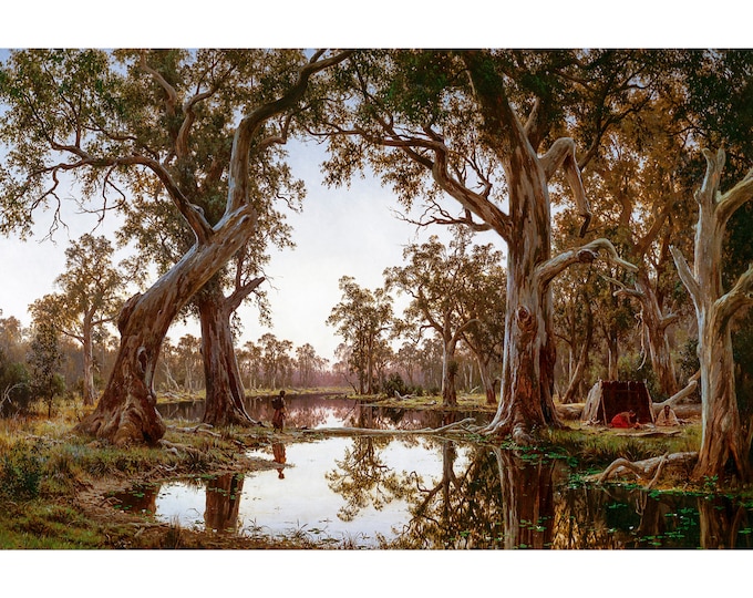 H J Johnstone, Evening Shadows, Backwater of the Murray, South Australia, 1880 | Art Print | Canvas Print | Fine Art Poster | Art