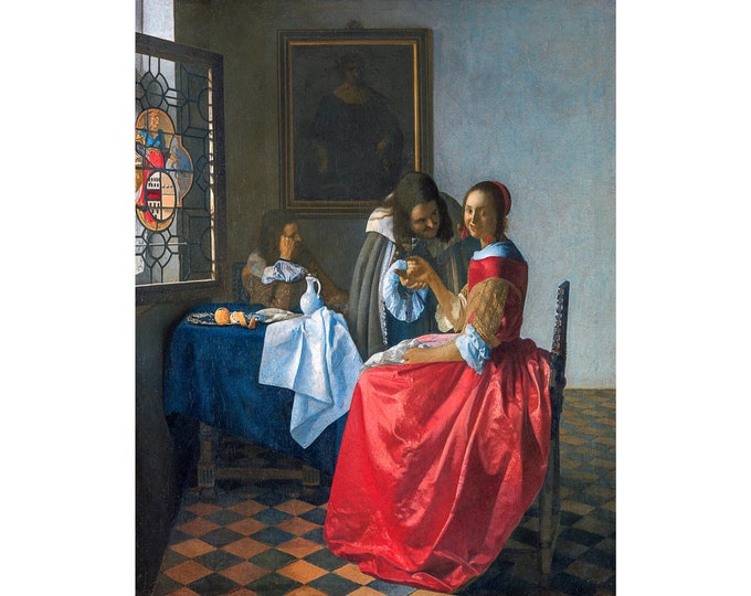 Vermeer, The girl with a wineglass, 1662 | Art Print | Canvas Print | Fine Art Poster | Art Reproduction | Archival Giclee | Gift Wrapped