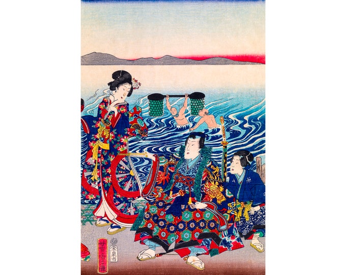 Utagawa Yoshitora, Genji Crossing the Oi River, 1862 | Art Print | Canvas Print | Fine Art Poster | Art Reproduction | Archival Giclee