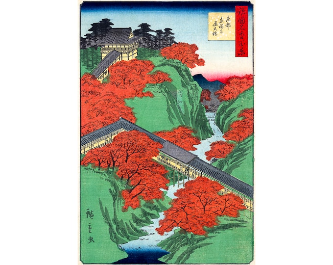 Hiroshige, Tsuten Bridge, Tofukuji Temple at Kyoto, 1859 | Art Print | Canvas Print | Fine Art Poster | Art Reproduction | Archival Giclee