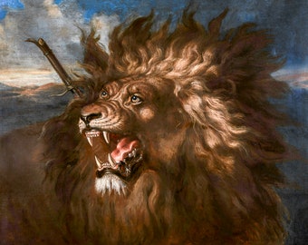 Raden Saleh, Wounded Lion, 1839 | Art Print | Canvas Print | Fine Art Poster | Art Reproduction | Archival Giclee | Gift Wrapped