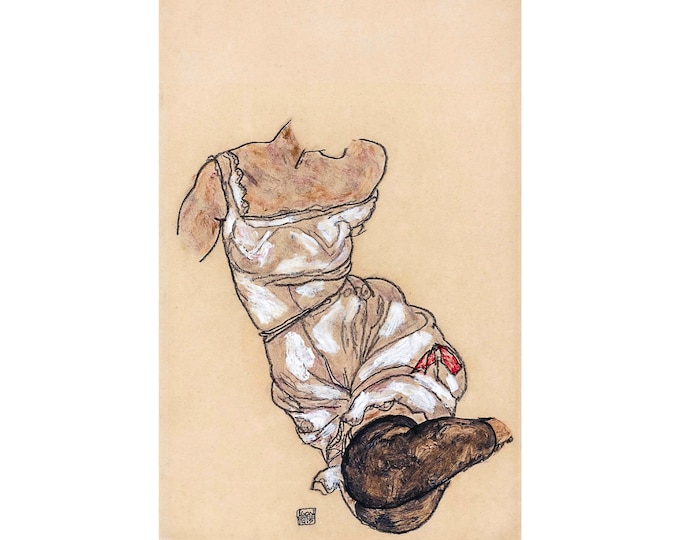 Egon Schiele, Female Torso In Lingerie And Black Stockings, 1917 | Art Print | Canvas Print | Fine Art Poster | Art Reproduction | Archival
