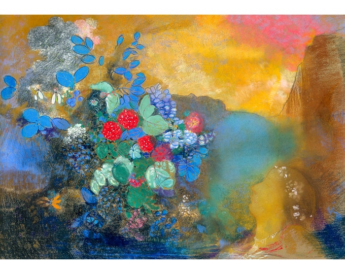 Odilon Redon, Ophelia among the Flowers, 1908 | Art Print | Canvas Print | Fine Art Poster | Art Reproduction | Archival Giclee | Gift