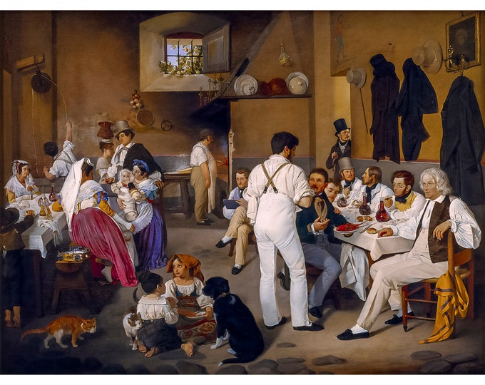 Ditlev Blunck, Danish artists at the Osteria La Gensola in Rome, 1837 | Art Print | Canvas Print | Fine Art Poster | Art Reproduction