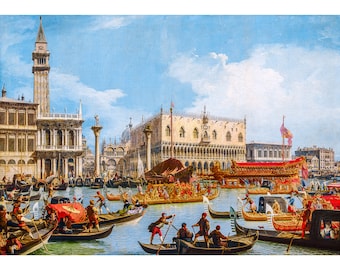 Canaletto, The Bucintore Returning to the Molo on Ascension Day, 1729 | Art Print | Canvas Print | Fine Art Poster | Art Reproduction