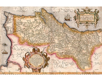 Map of Portugal, Abraham Ortelius, 1579 | Art Print | Canvas Print | Fine Art Poster | Art Reproduction | Archival Giclee | Gift Wrapped