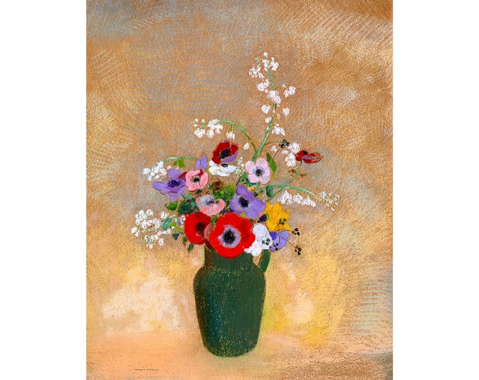 Odilon Redon, Large Green Vase with Mixed Flowers, 1912 | Art Print | Canvas Print | Fine Art Poster | Art Reproduction | Archival Giclee