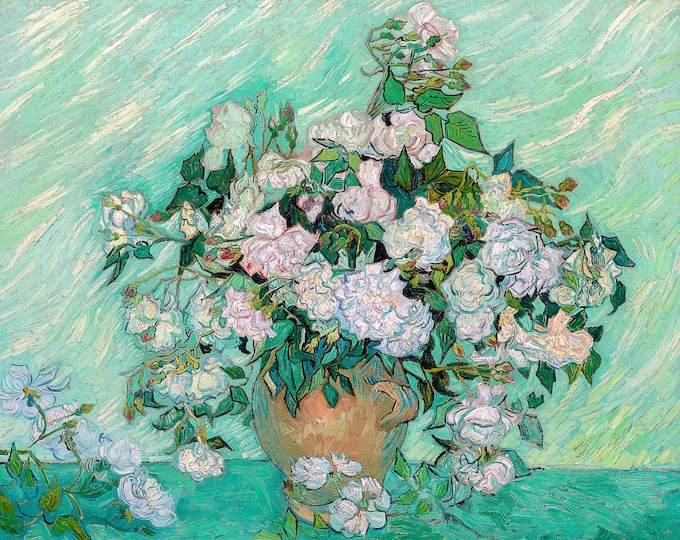 Van Gogh, Still Life, Vase with Pink Roses, 1890 | Art Print | Canvas Print | Fine Art Poster | Art Reproduction | Archival Giclee | Gift