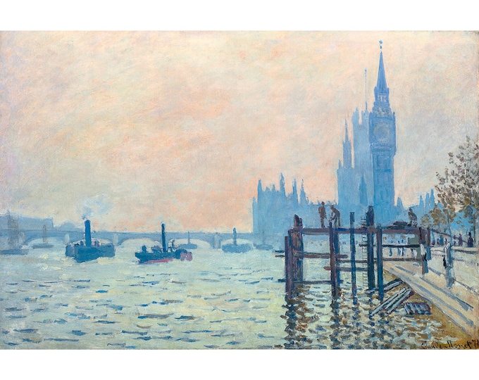 Claude Monet, The Thames below Westminster, 1871 | Art Print | Canvas Print | Fine Art Poster | Art Reproduction | Archival Giclee | Gift