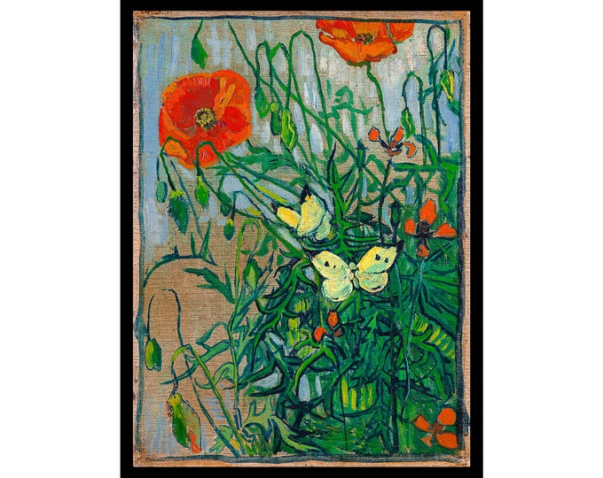 Van Gogh, Butterflies and Poppies, 1889 | Art Print | Canvas Print | Fine Art Poster | Art Reproduction | Archival Giclee | Gift Wrapped