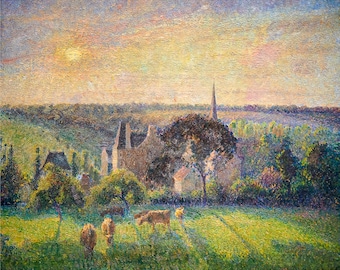 Camille Pissarro, The Church and Farm of Eragny, Paysage à Eragny 1897 | Art Print | Canvas Print | Fine Art | Art Reproduction | Giclee