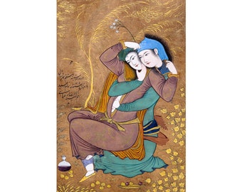 Reza Abbasi, Two Lovers, 1630 | Art Print | Canvas Print | Fine Art Poster | Art Reproduction | Archival Giclee | Gift Wrapped