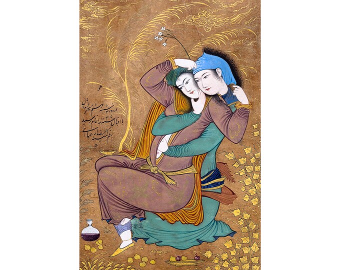 Reza Abbasi, Two Lovers, 1630 | Art Print | Canvas Print | Fine Art Poster | Art Reproduction | Archival Giclee | Gift Wrapped