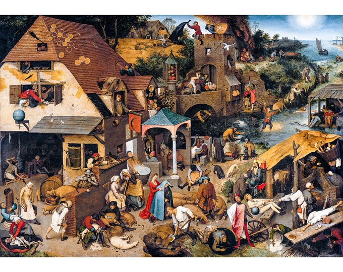 Pieter Bruegel the Elder, Netherlandish Proverbs, Dutch Proverbs, 1559 | Art Print | Canvas Print | Fine Art Poster | Art Reproduction