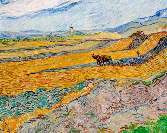 Van Gogh, Enclosed Field with Ploughman, 1889 | Art Print | Canvas Print | Fine Art Poster | Art Reproduction | Archival Giclee | Gift Wrap